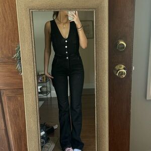 pilcro black denim jumpsuit flare